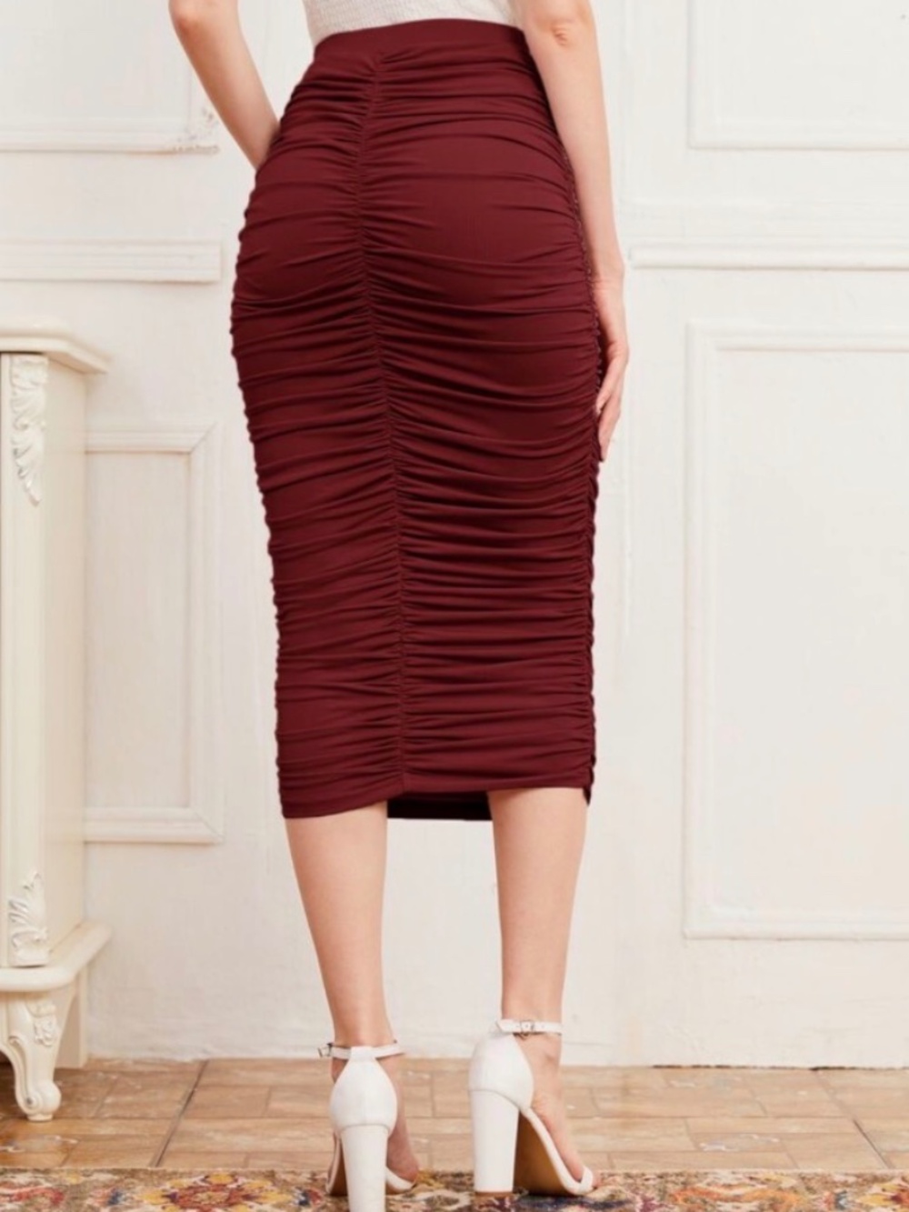 Fashion To Figure Burgundy/Wine Ruched Bodycon Midi Skirt XL